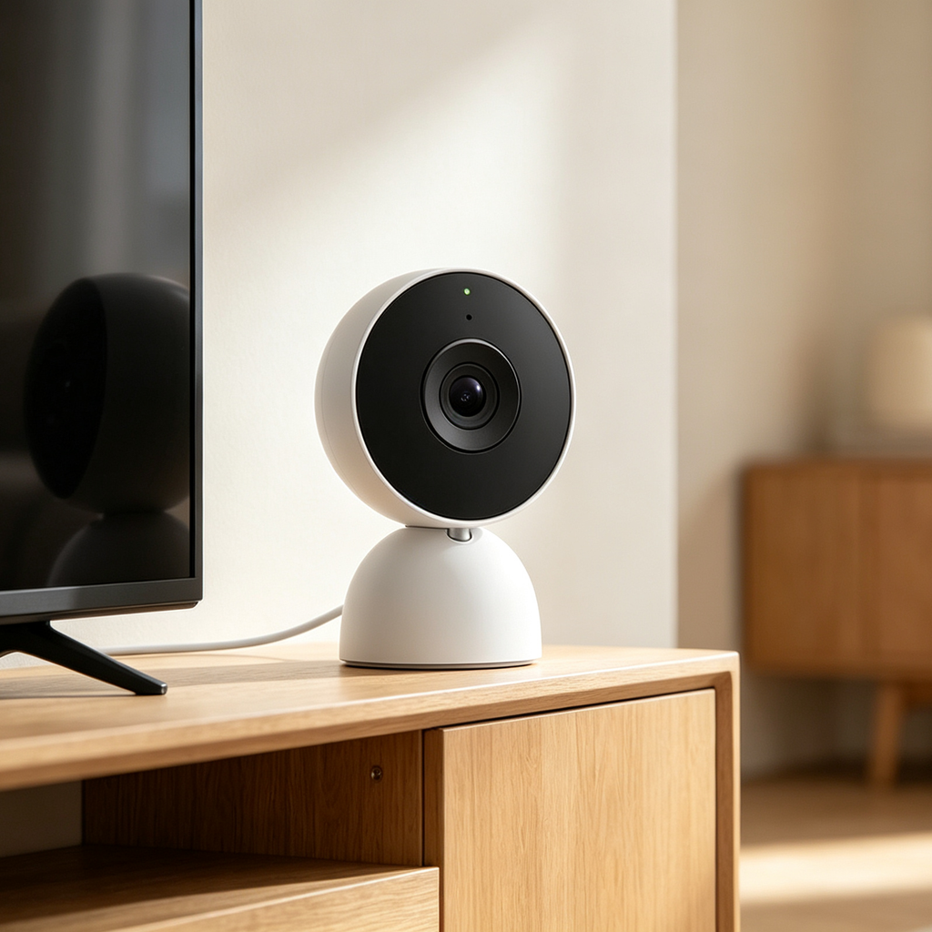Smart Wired Indoor Security Cam | 2K Resolution, AI Assistant, Night Vision & Two-Way Audio (2025 Snow Model)